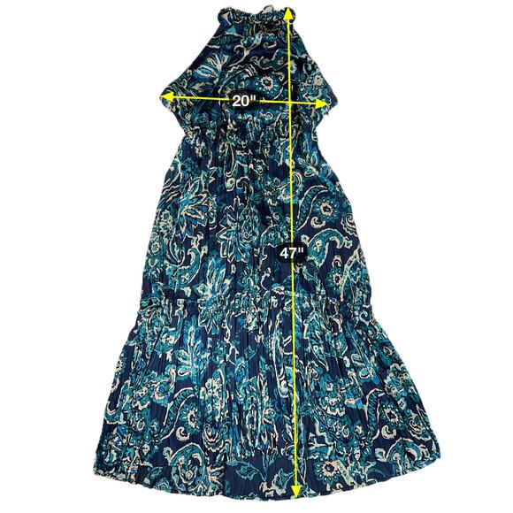 NWD Nicole Miller Blue Halter Neck Silk Feel Midi Dress Womens Size Large L NEW - Picture 9 of 10